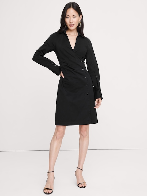ROBE-CHEMISIER COURTE FRONCÉE EN COTON EXTENSIBLE