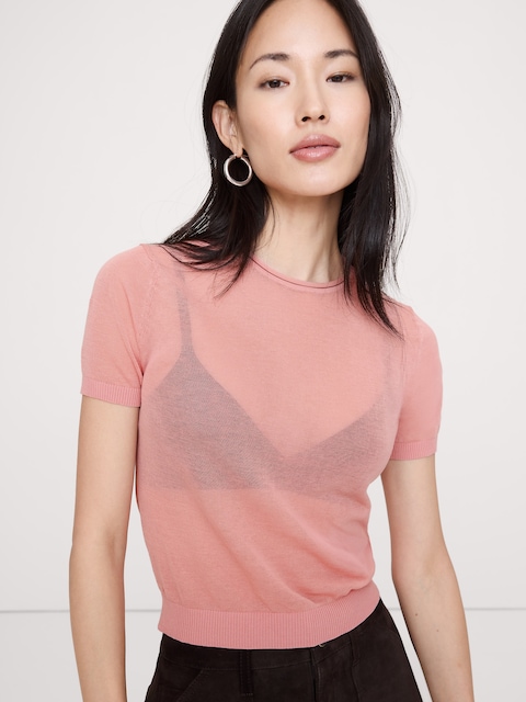 T-SHIRT EN TRICOT DE COTON DIAPHANE ULTRA-FIN