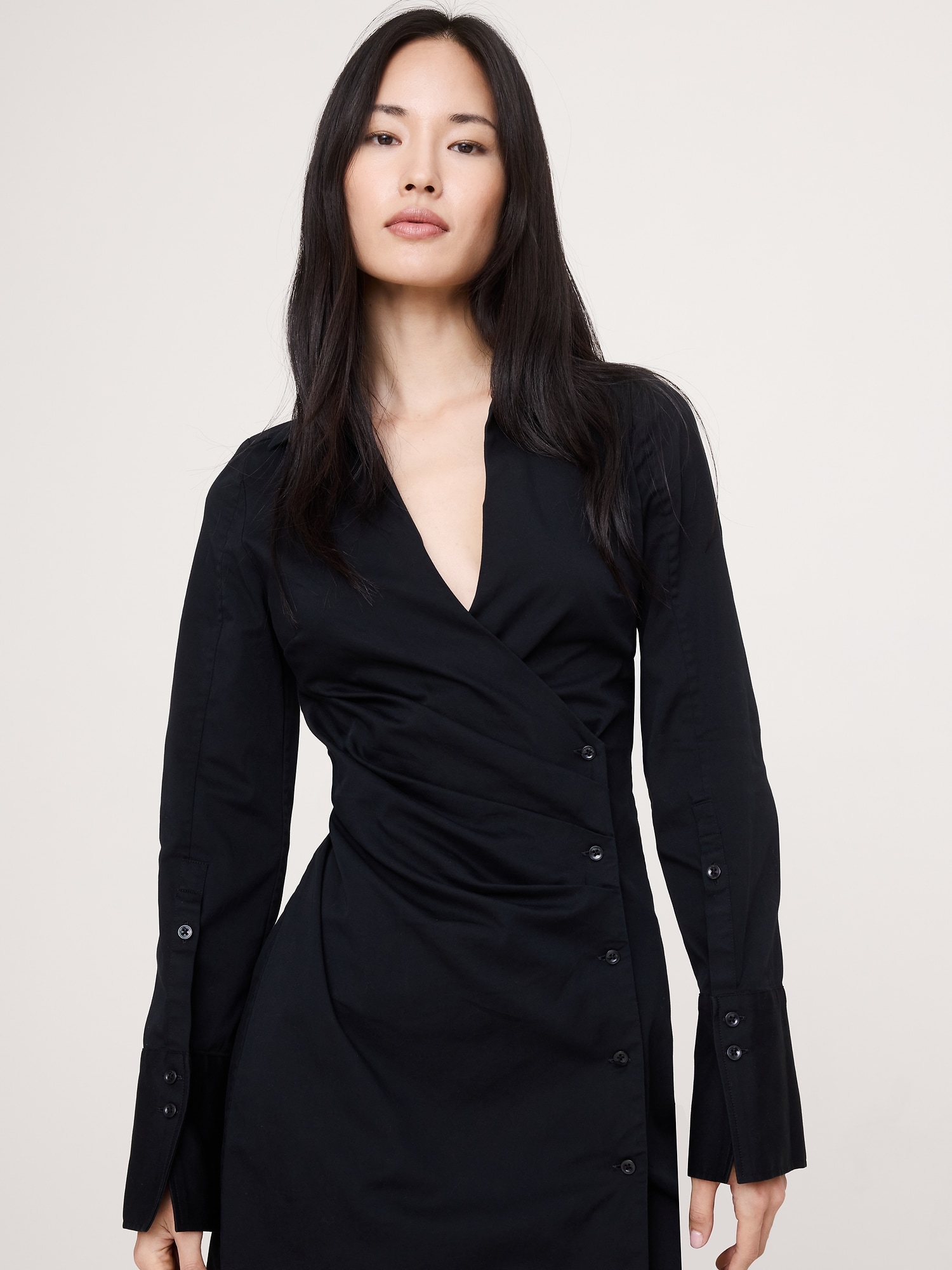Stretch-Cotton Ruched Mini Shirt Dress