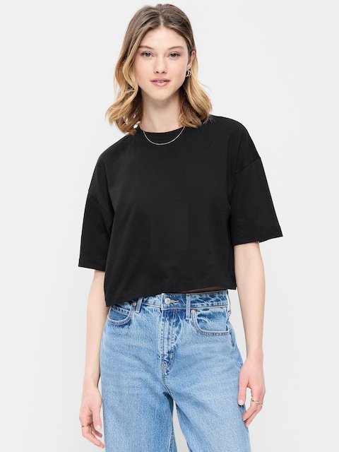 Vintage Crew-Neck Oversized Crop T-Shirt