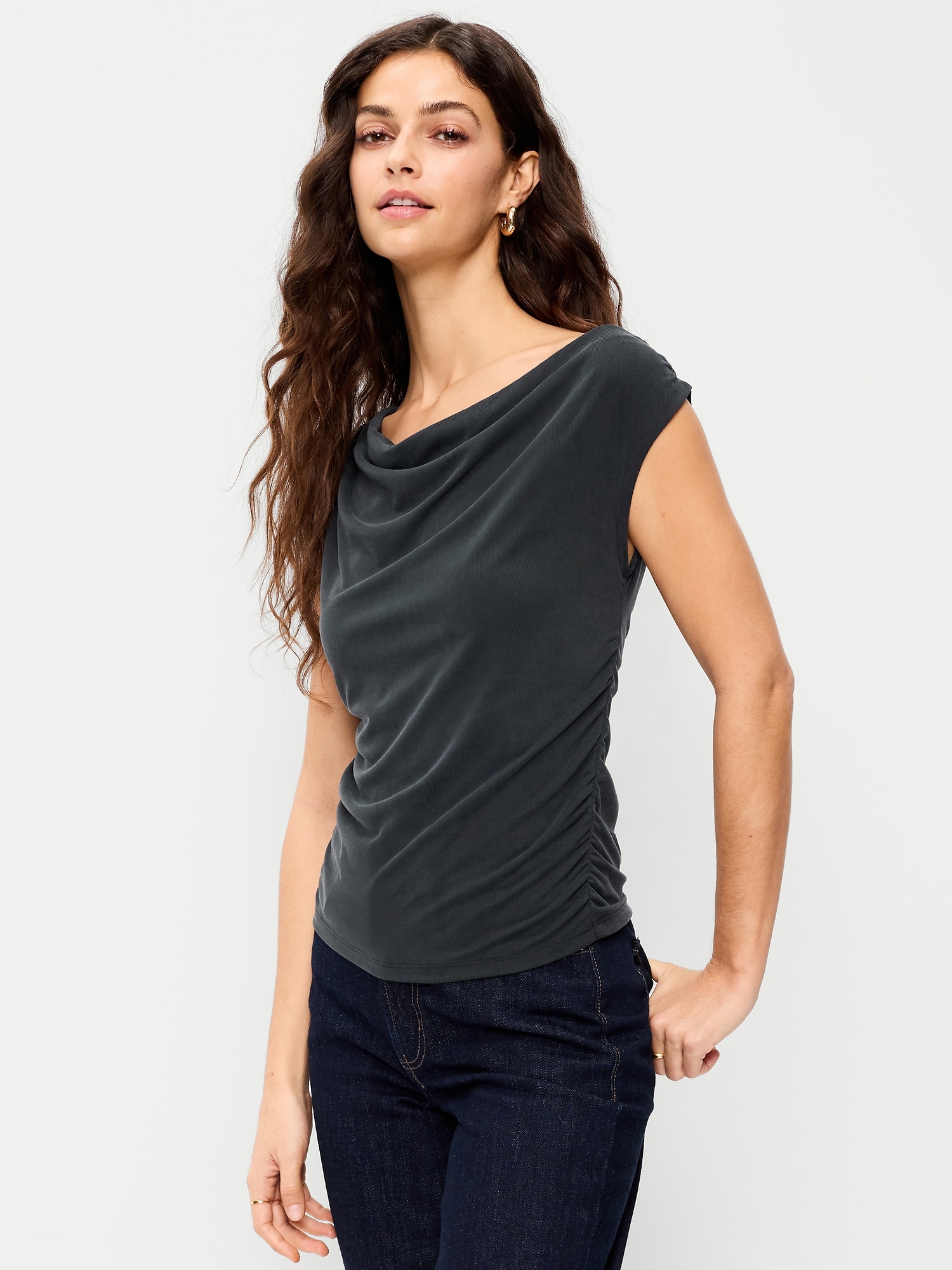 Slit-Neck Ruched Top