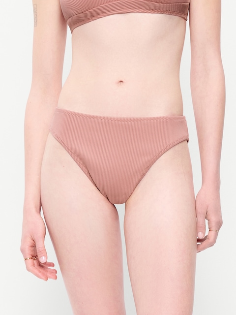 Ribbed Mid-Rise Bikini Swim Bottoms