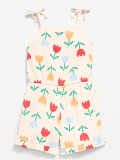 Sleeveless Tie-Bow Ribbed Romper for Toddler Girls