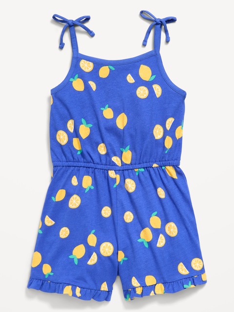 Printed Sleeveless Tie-Bow Romper for Toddler Girls