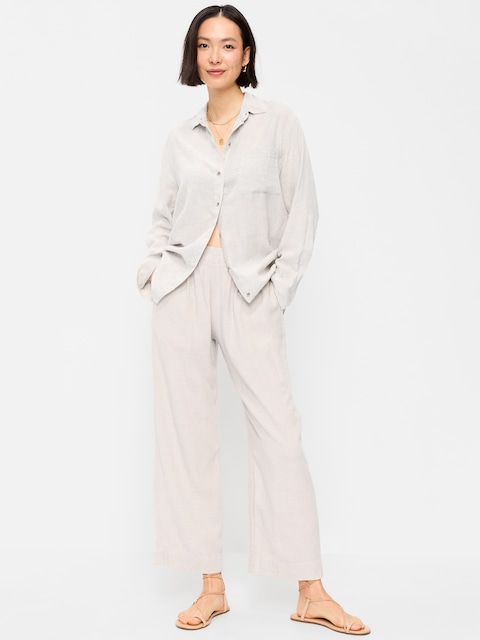 PANTALON DROIT EN MÉLANGE DE LIN À TAILLE HAUTE LONGUEUR CHEVILLE