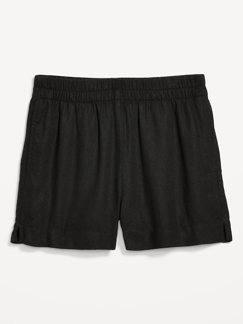High-Waisted Beach Linen Pull-On Shorts