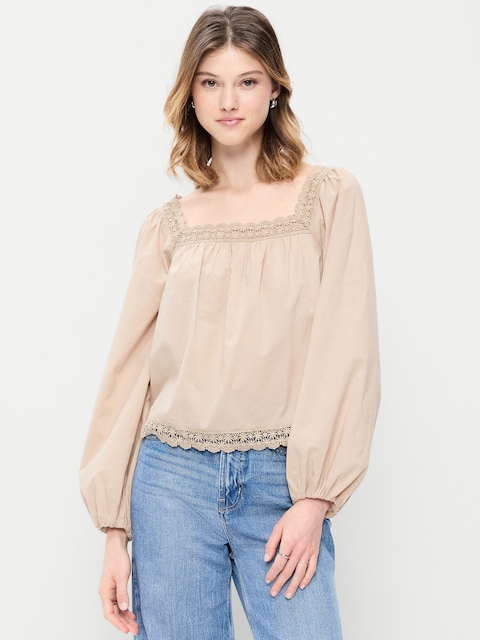 Long-Sleeve Lace Trim Top