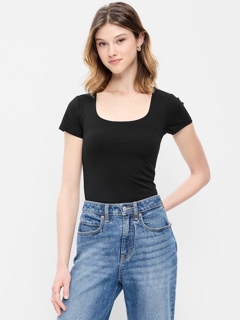 Hug Double-Layer Scoop-Neck Top