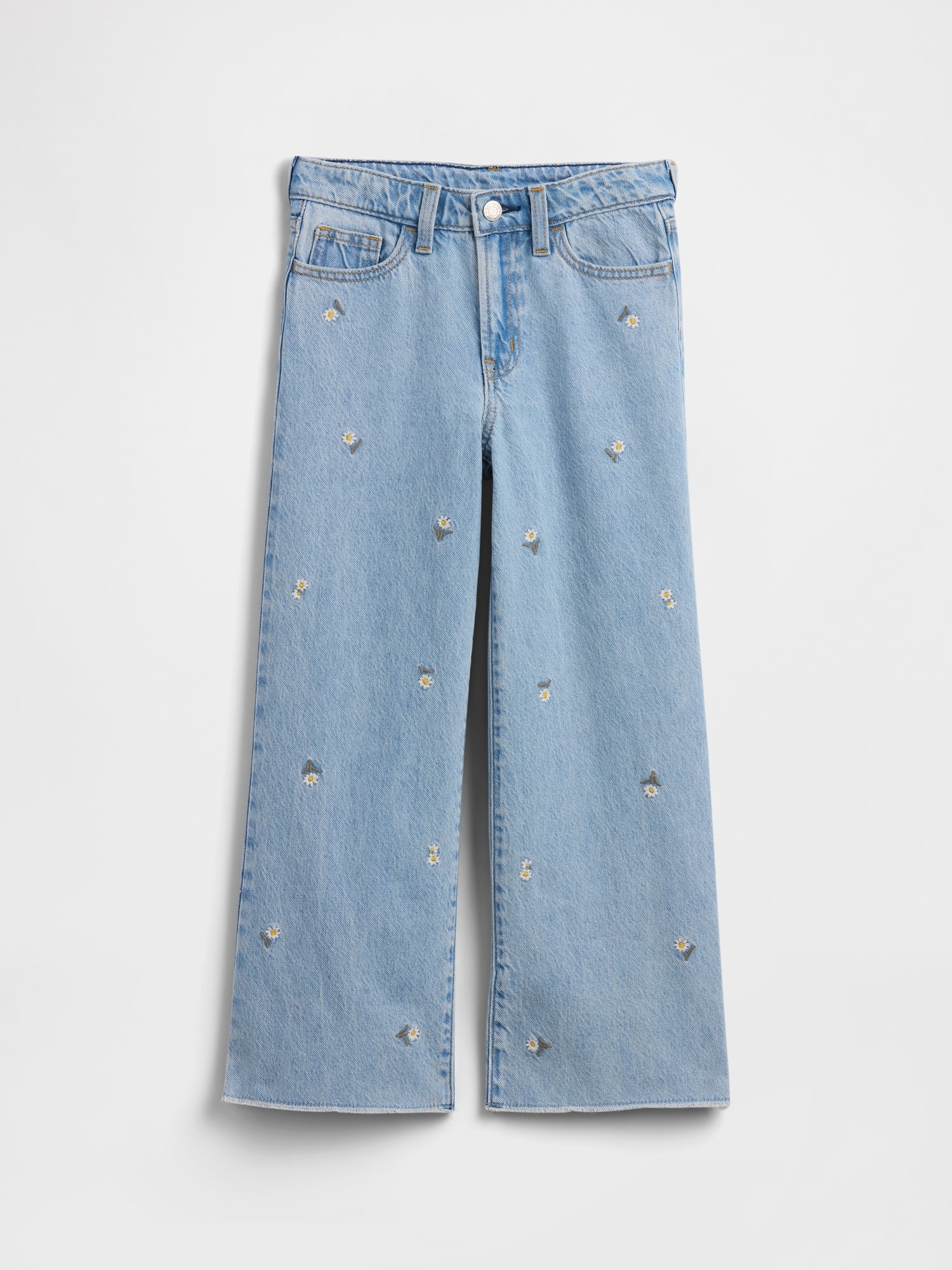 Kids High Rise Embroidered Wide-Leg Jeans