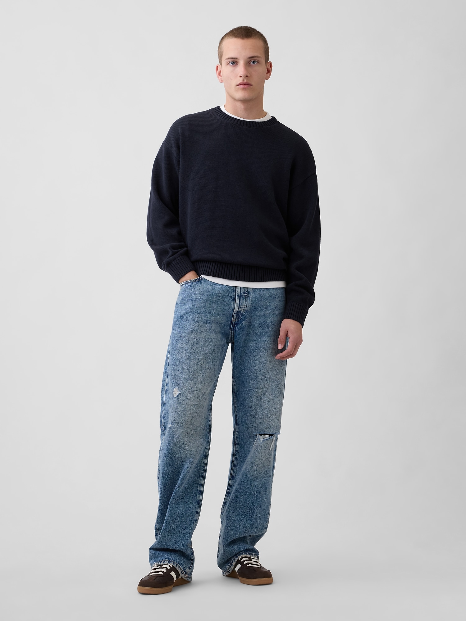 Relaxed Crewneck Crop Sweater