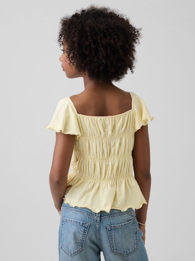 スモッキングギャザー フラッタースリーブ トップス (キッズ)-2