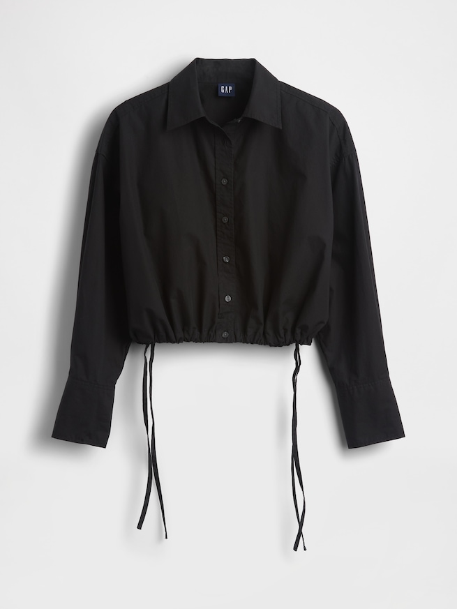 ポプリン オーバーサイズ 裾リボン クロップドシャツ-5