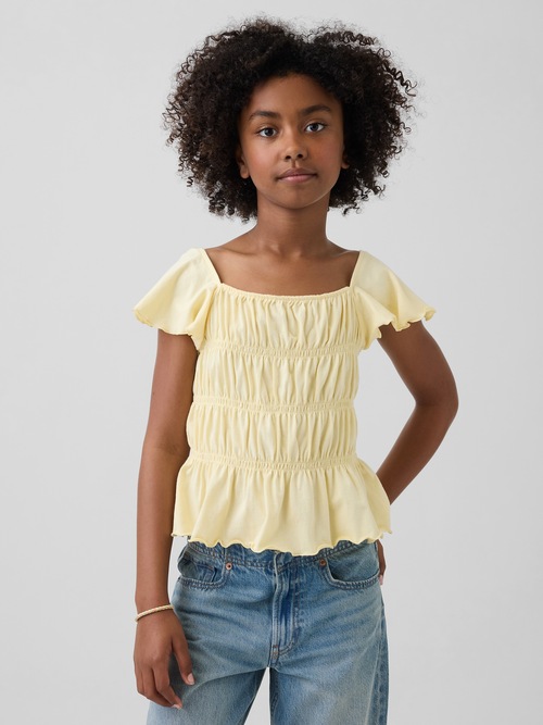 スモッキングギャザー フラッタースリーブ トップス (キッズ)