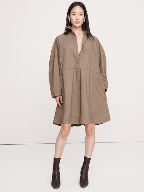 ROBE-CHEMISIER COURTE EN POPELINE DE COTON