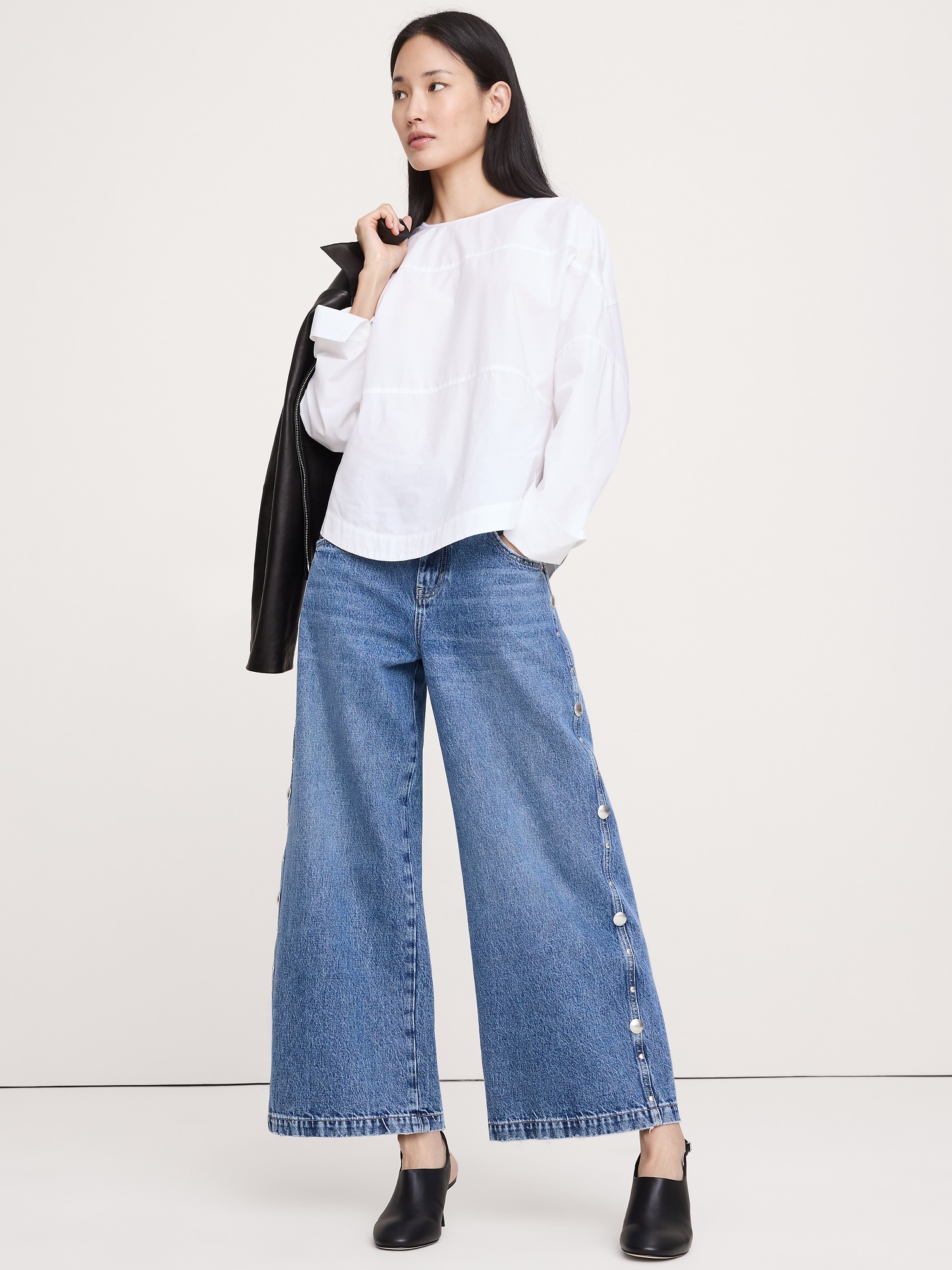 HAUT À PANNEAUX ET MANCHES CHAUVE-SOURIS EN POPELINE DE COTON