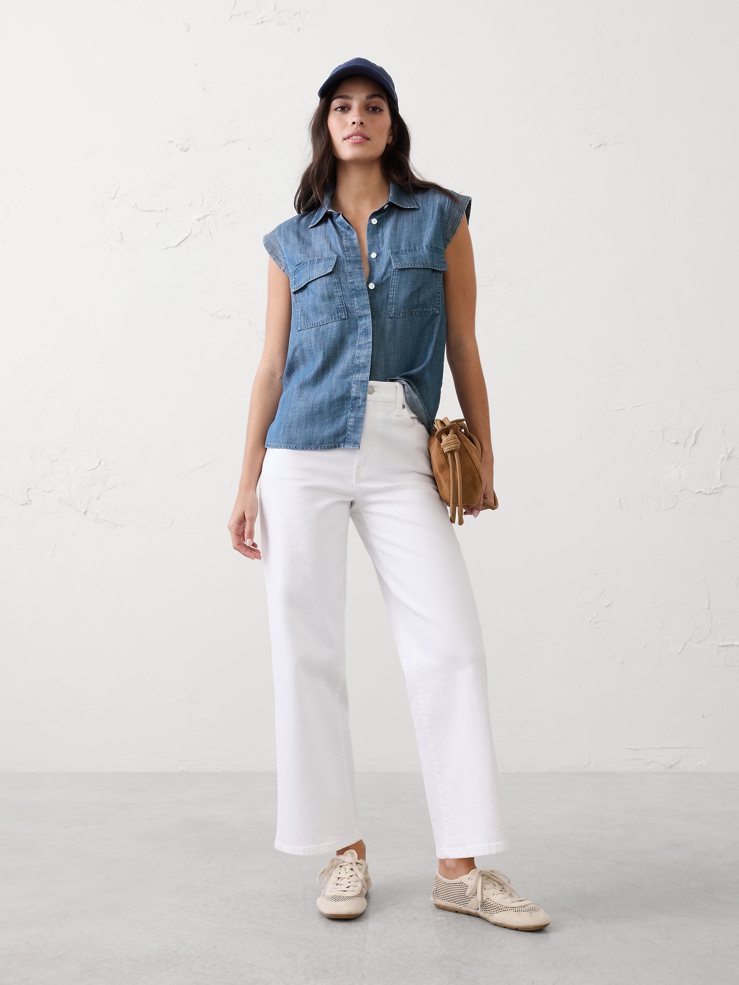 CHEMISE À MANCHERONS TRAPUNTO EN DENIM