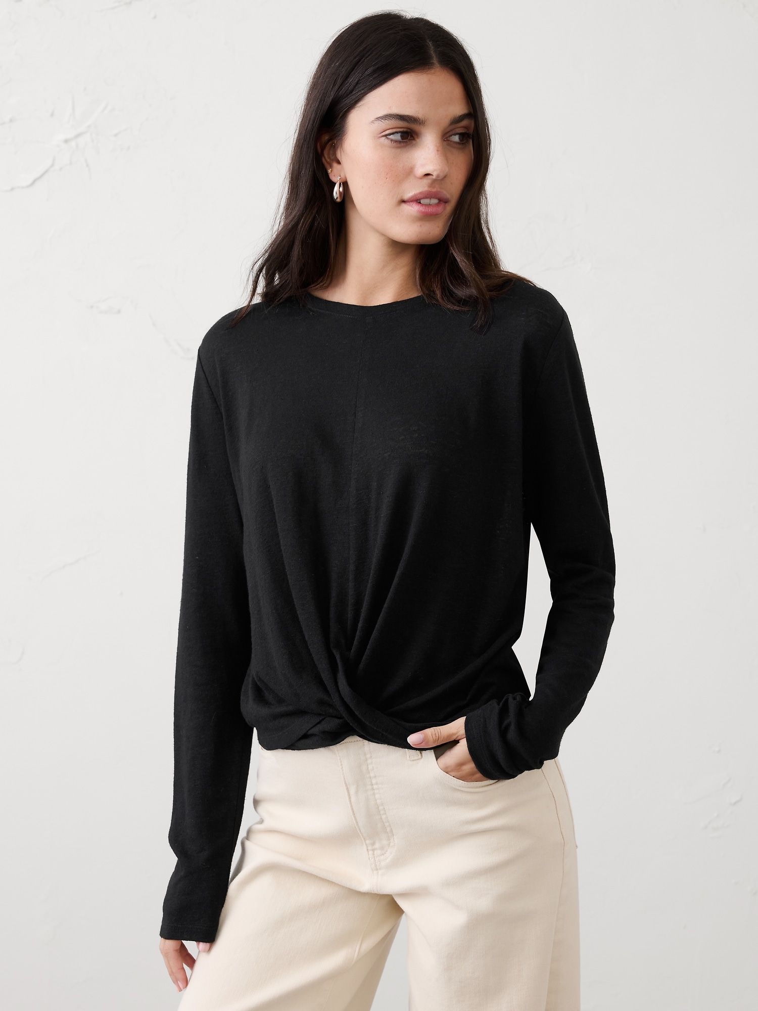 Linen-Blend Twist T-Shirt