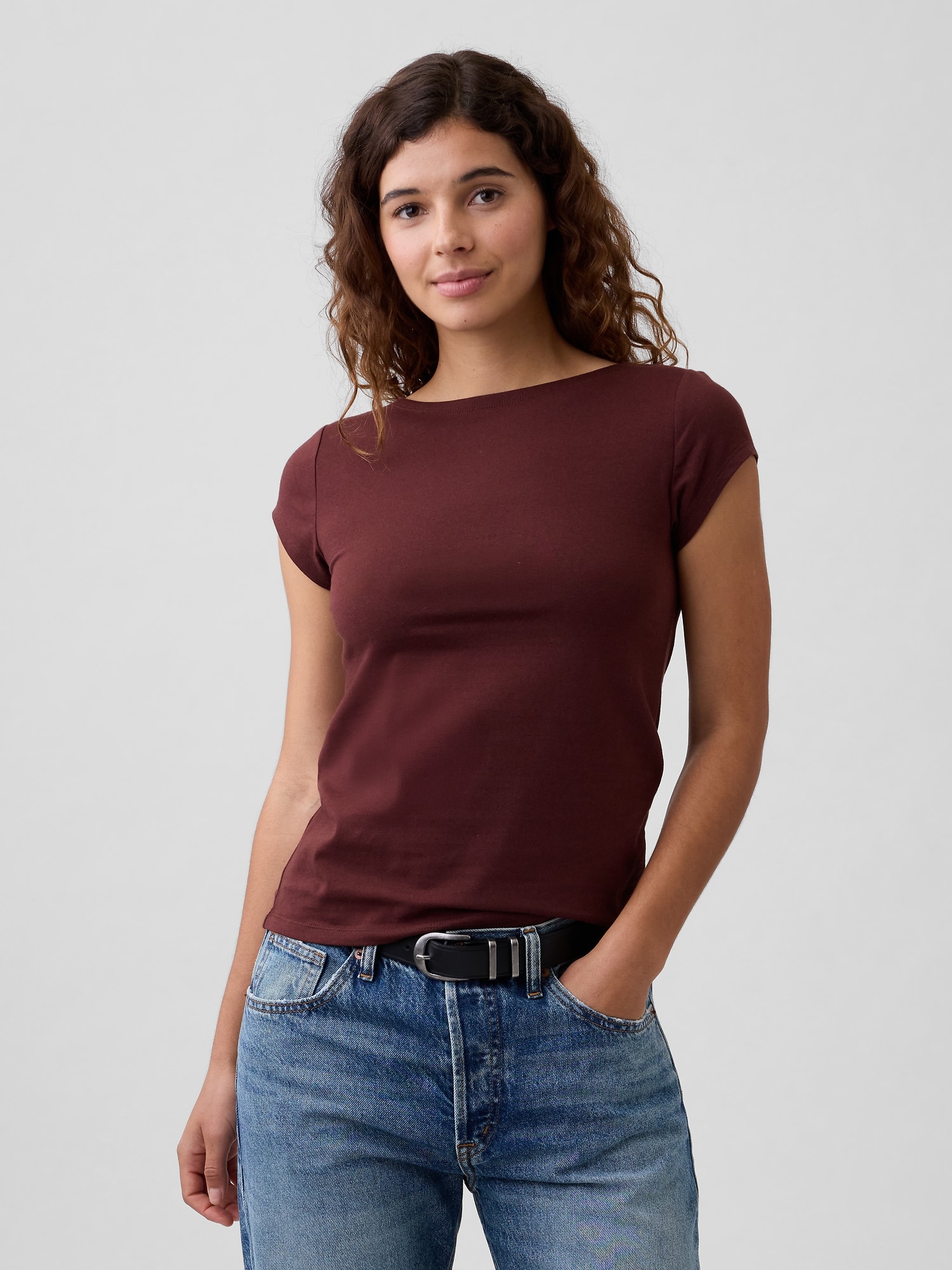 Stretch Jersey Boatneck T-Shirt