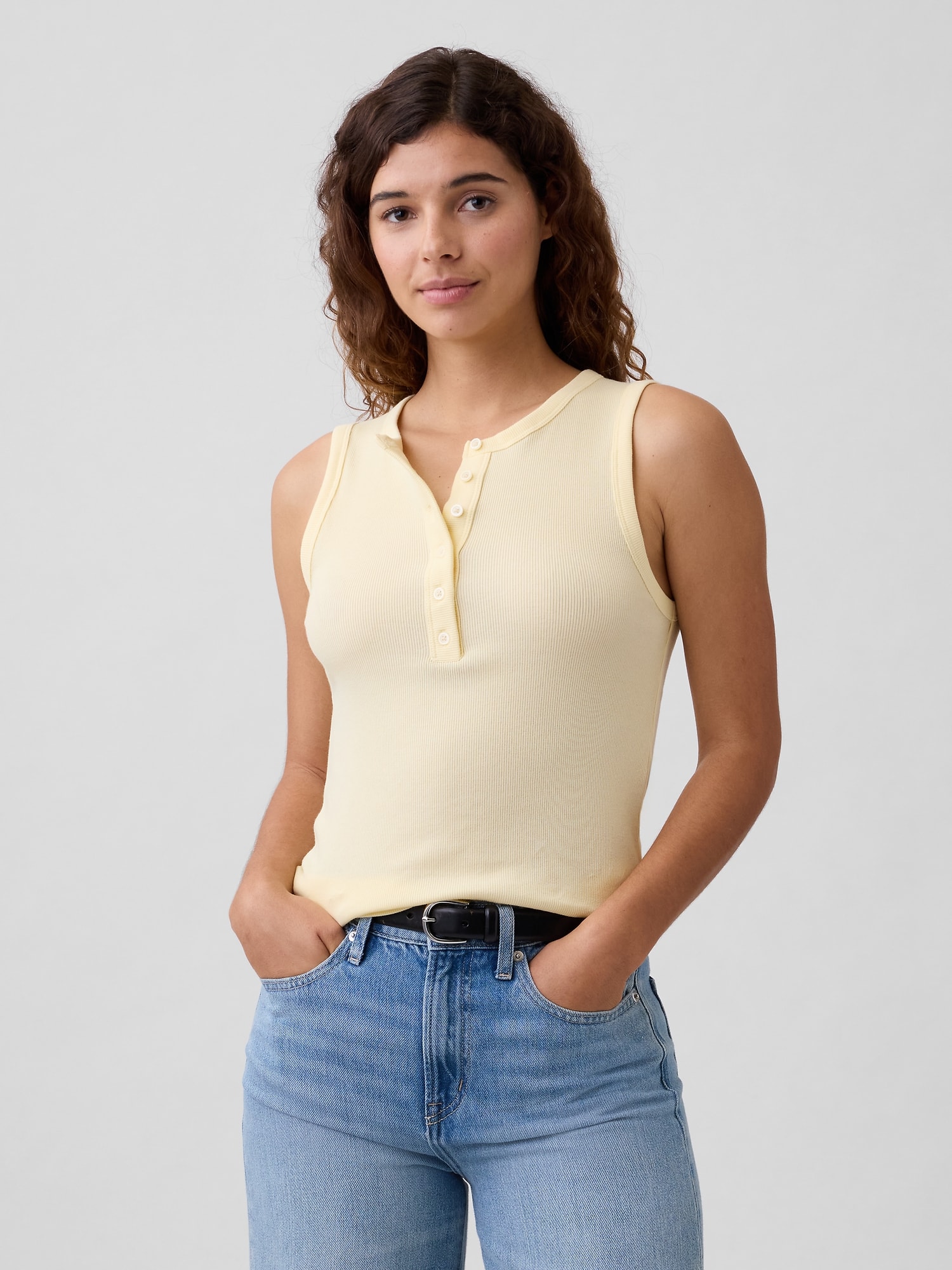 Ribbed Henley Tank Top
