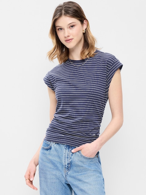 Cap-Sleeve Cinch-Waist Top