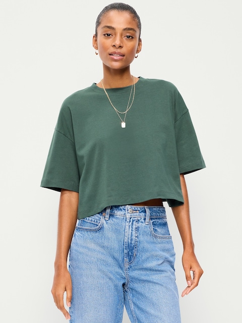 Vintage Crew-Neck Oversized Crop T-Shirt