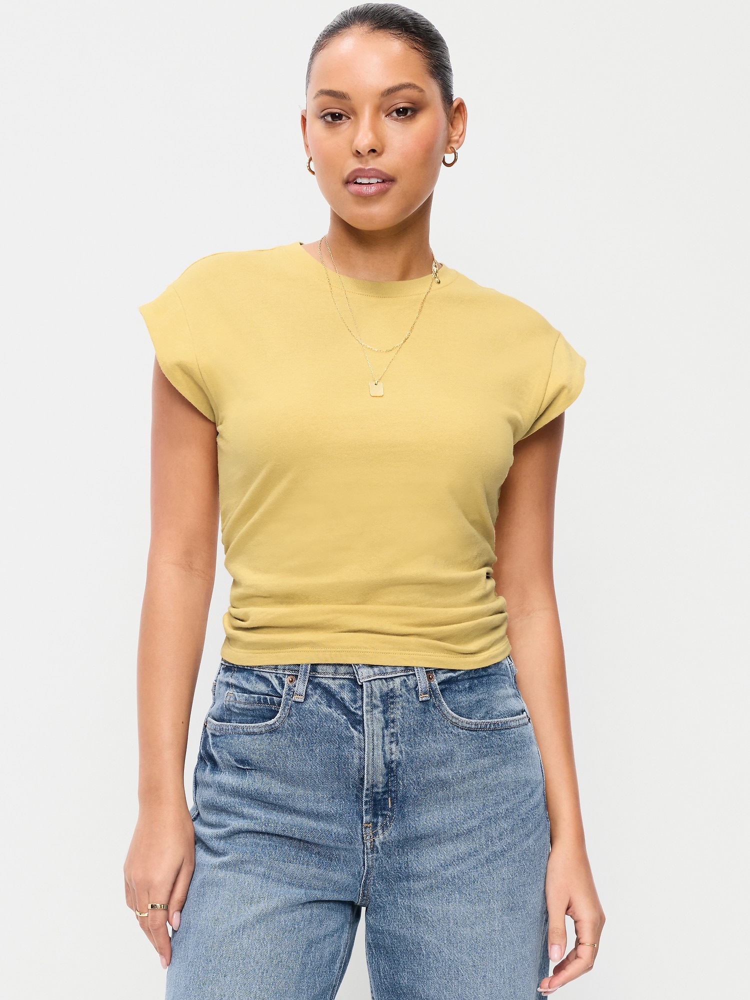 Cap-Sleeve Cinch-Waist Top