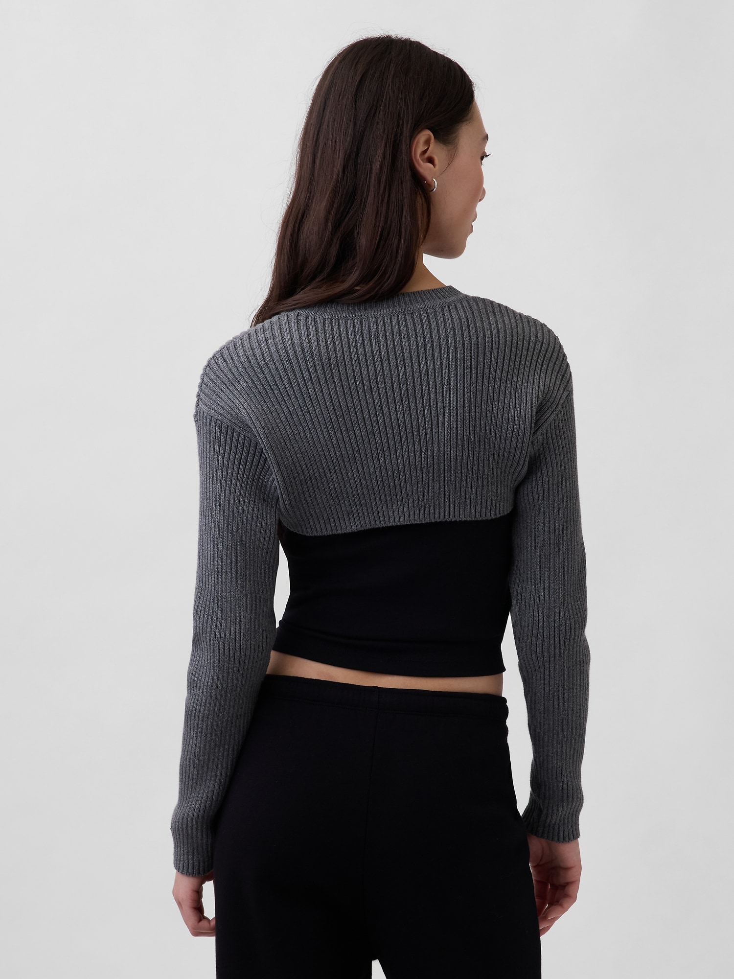 コットン100% リラックスフィット リブ ボレロセーター-2