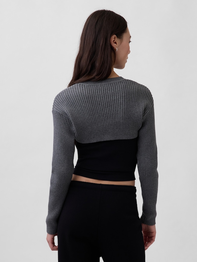 コットン100% リラックスフィット リブ ボレロセーター-2