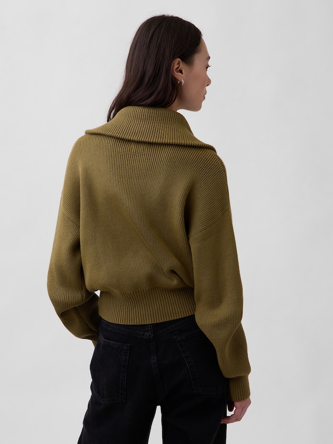 リラックスフィット GAPロゴ ハーフジップ プルオーバー クロップドセーター-2