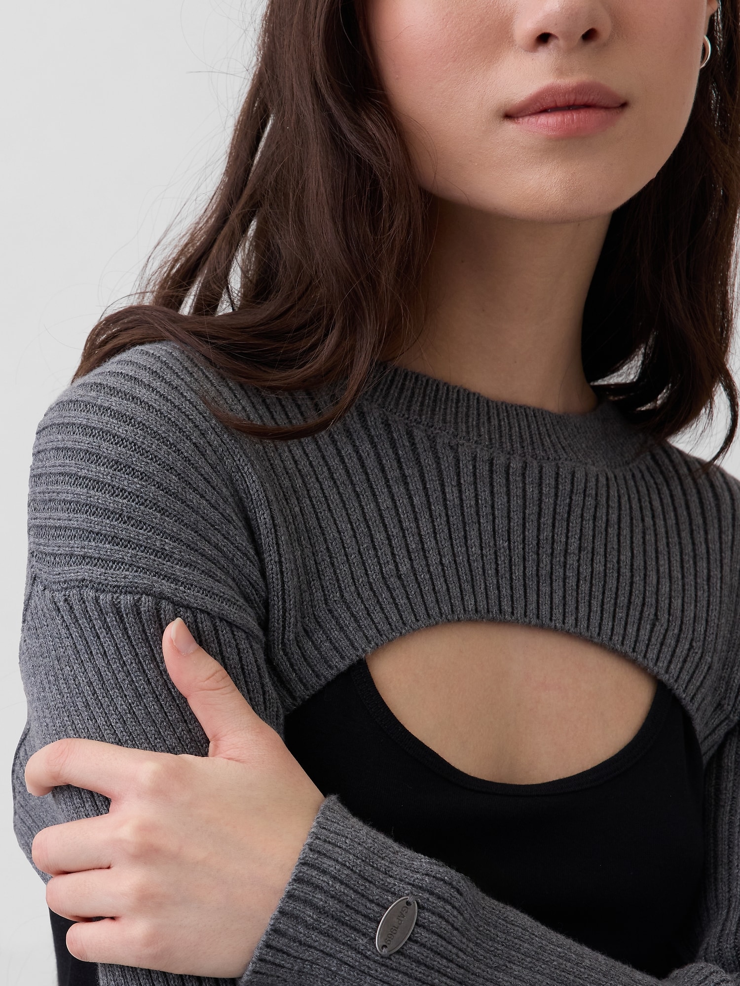 コットン100% リラックスフィット リブ ボレロセーター-3