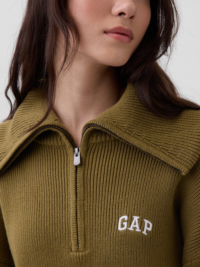 リラックスフィット GAPロゴ ハーフジップ プルオーバー クロップドセーター-3