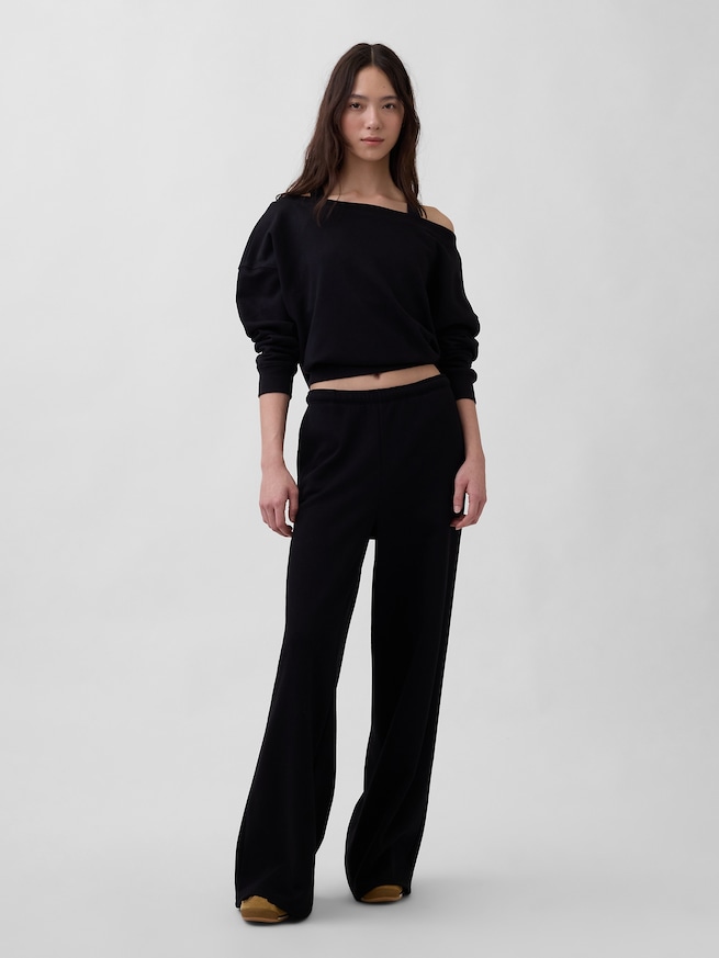 ヴィンテージソフト フレンチテリー オーバーサイズ オープンネックライン クロップド スウェットシャツ-1