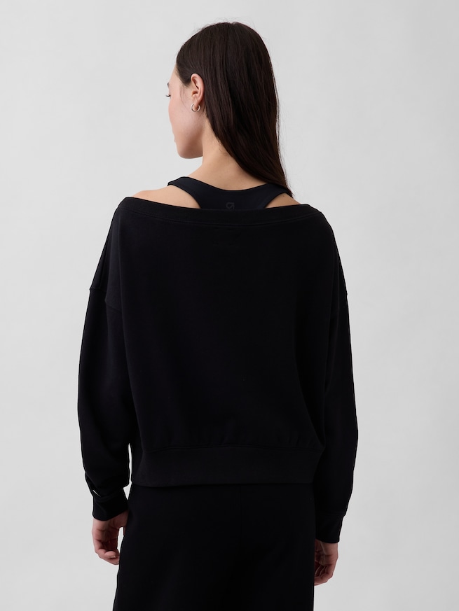 ヴィンテージソフト フレンチテリー オーバーサイズ オープンネックライン クロップド スウェットシャツ-2