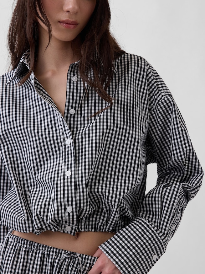 ポプリン オーバーサイズ 裾リボン クロップドシャツ-3