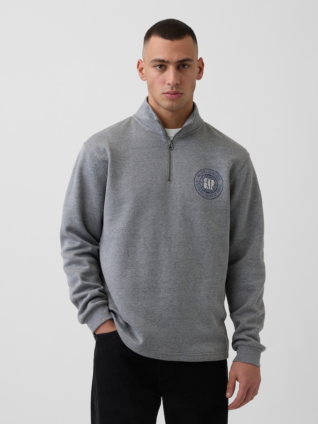 リラックスフィット GAPロゴ グラフィック 1/4 ジップアップ スウェットシャツ-0