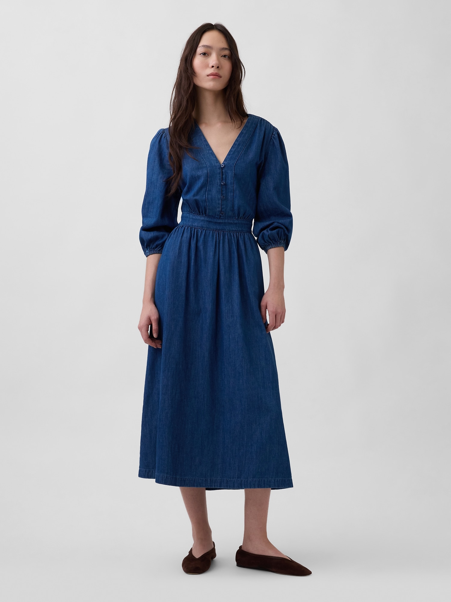 ROBE MIDI EN DENIM À TAILLE À EMPIÈCEMENT