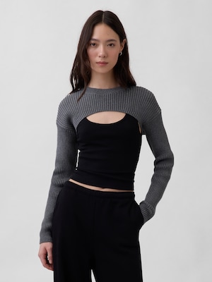 コットン100% リラックスフィット リブ ボレロセーター