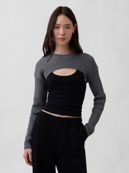 コットン100% リラックスフィット リブ ボレロセーター