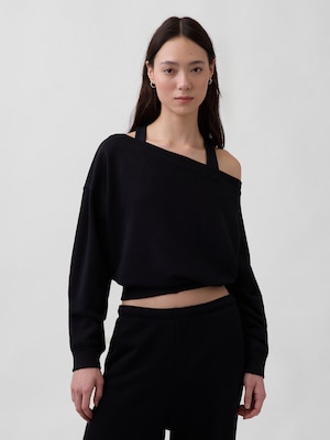 ヴィンテージソフト フレンチテリー オーバーサイズ オープンネックライン クロップド スウェットシャツ