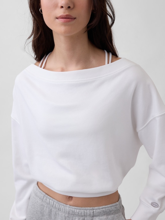 ヴィンテージソフト フレンチテリー オーバーサイズ オープンネックライン クロップド スウェットシャツ-3