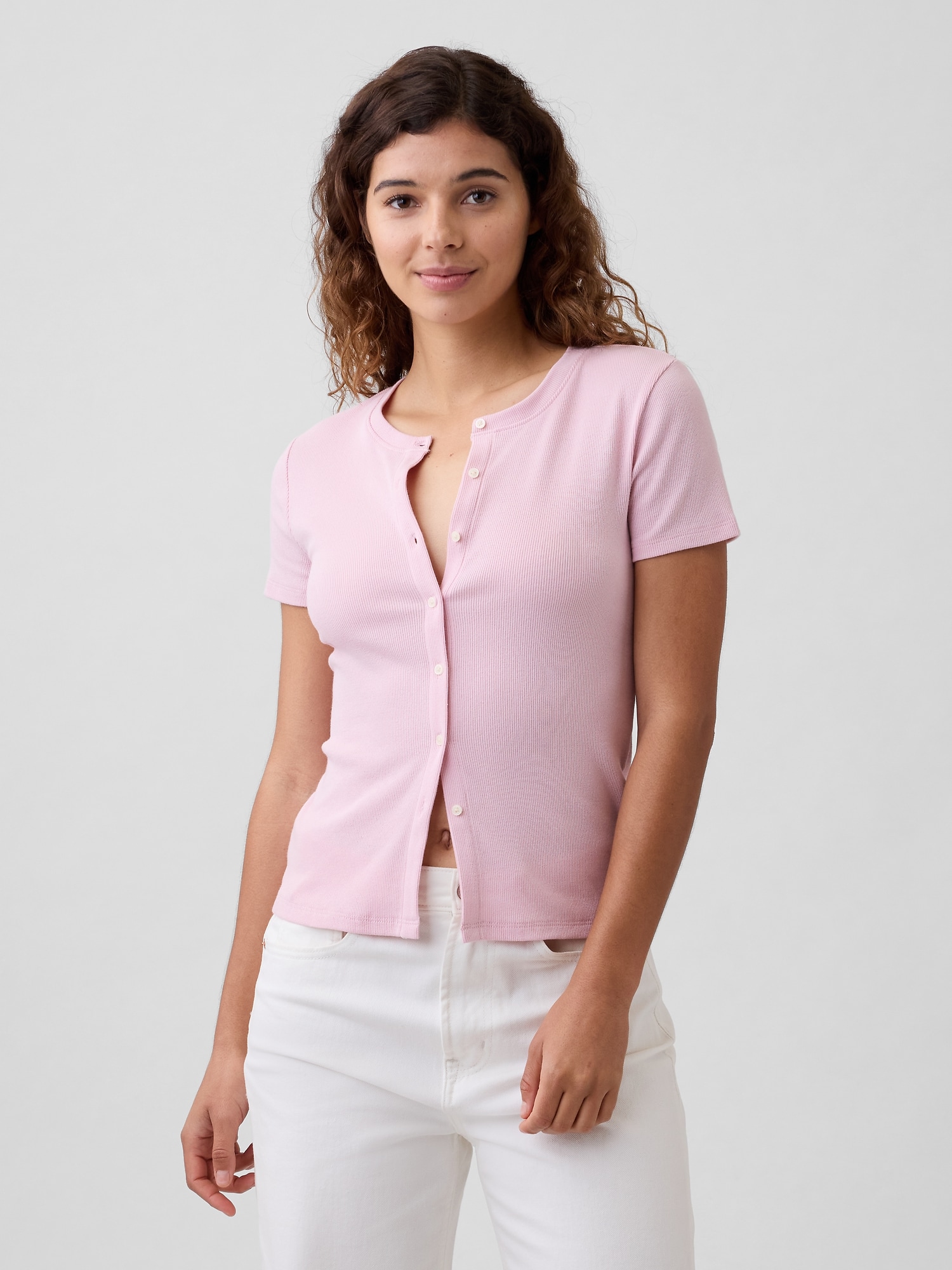 Ribbed Button-Up Top