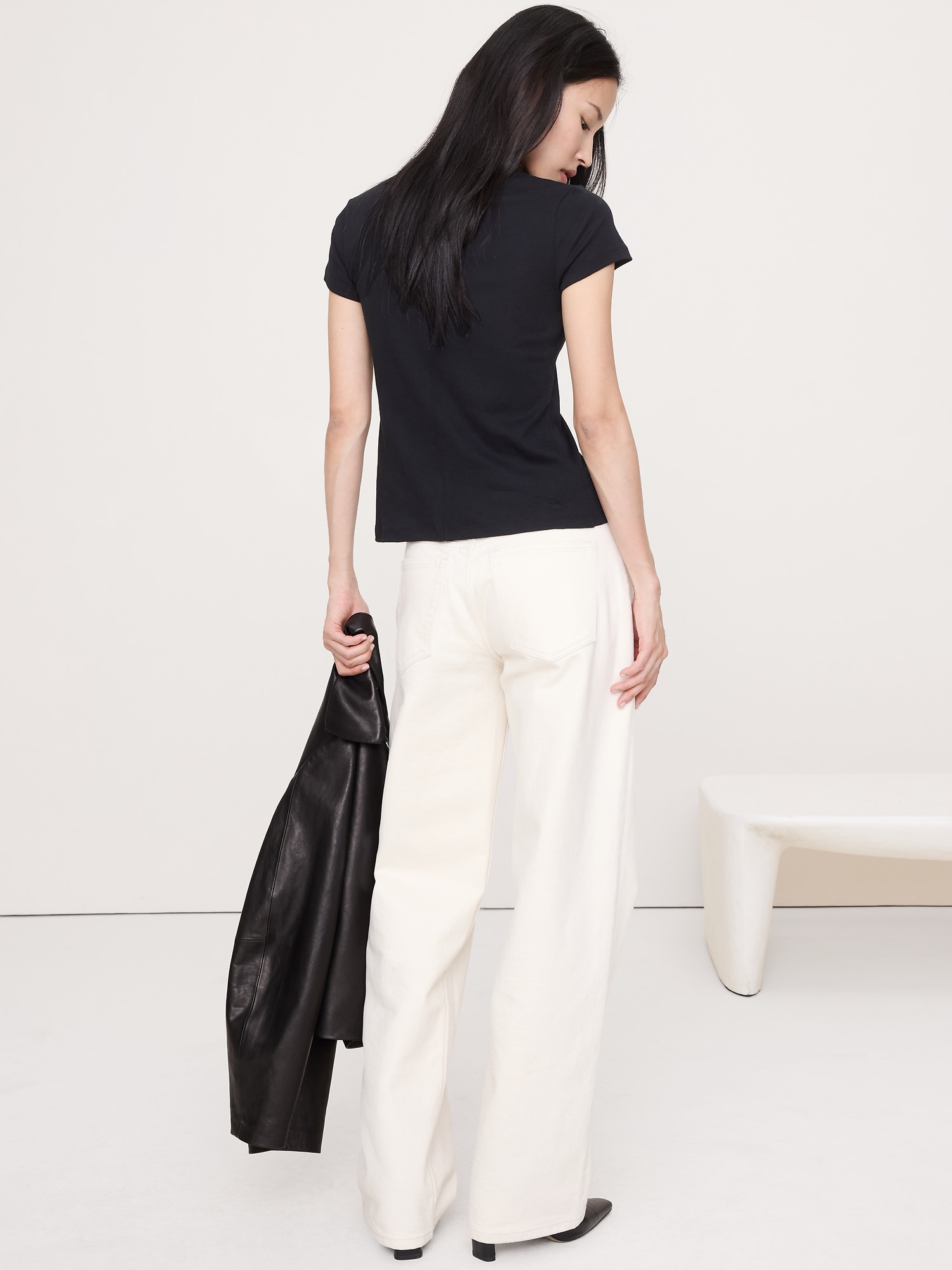 エアリー コットン モックネック Tシャツ-1