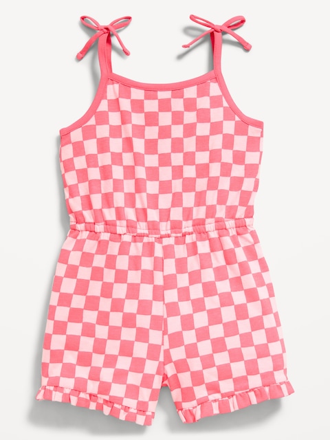 Printed Sleeveless Tie-Bow Romper for Toddler Girls