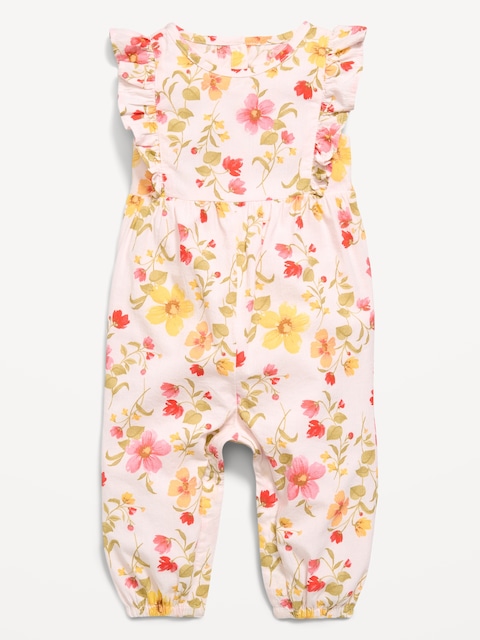 Printed Sleeveless Ruffle-Trim One-Piece for Baby