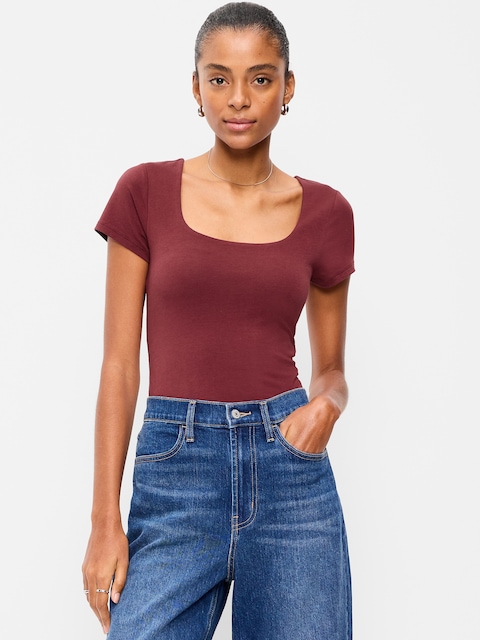 Hug Double-Layer Scoop-Neck Top