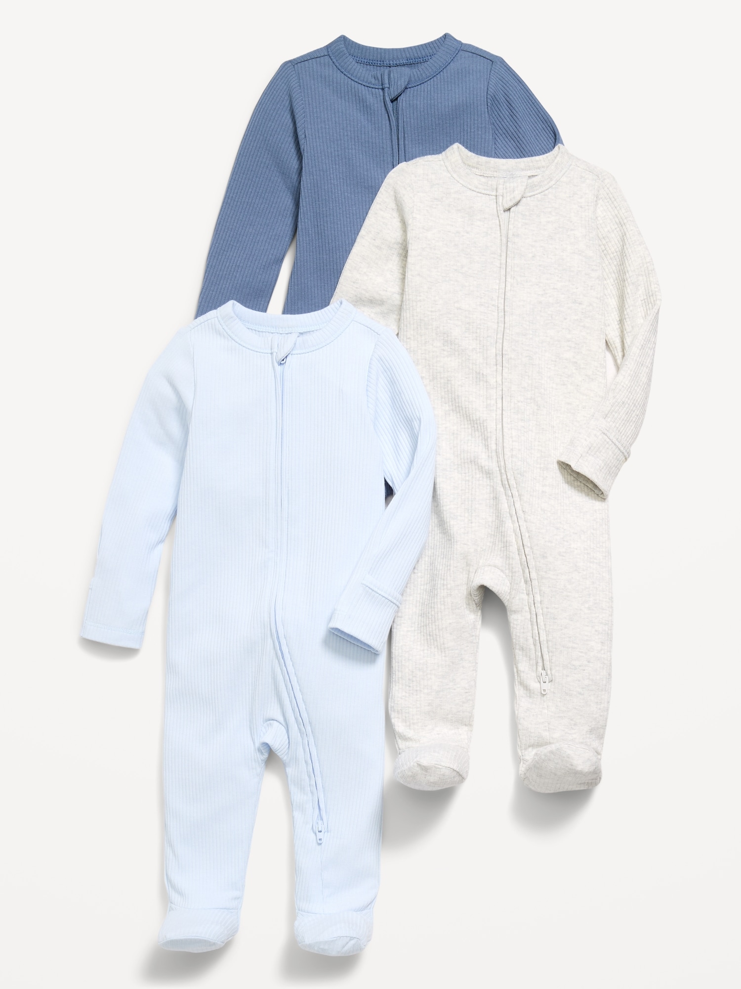 UNE-PIÈCE À PIEDS NUIT OU JEU CÔTELÉE À GLISSIÈRE À DOUBLE SENS POUR BÉBÉ (PAQUET DE 3)