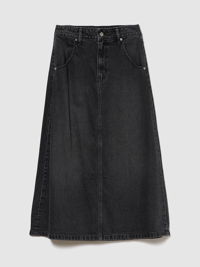 ウォッシュウェル ミディ丈デニムスカート-0