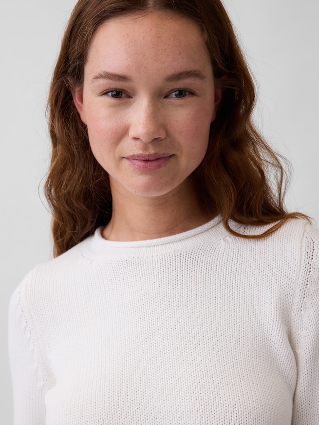 コットン100% ロールネックセーター-3