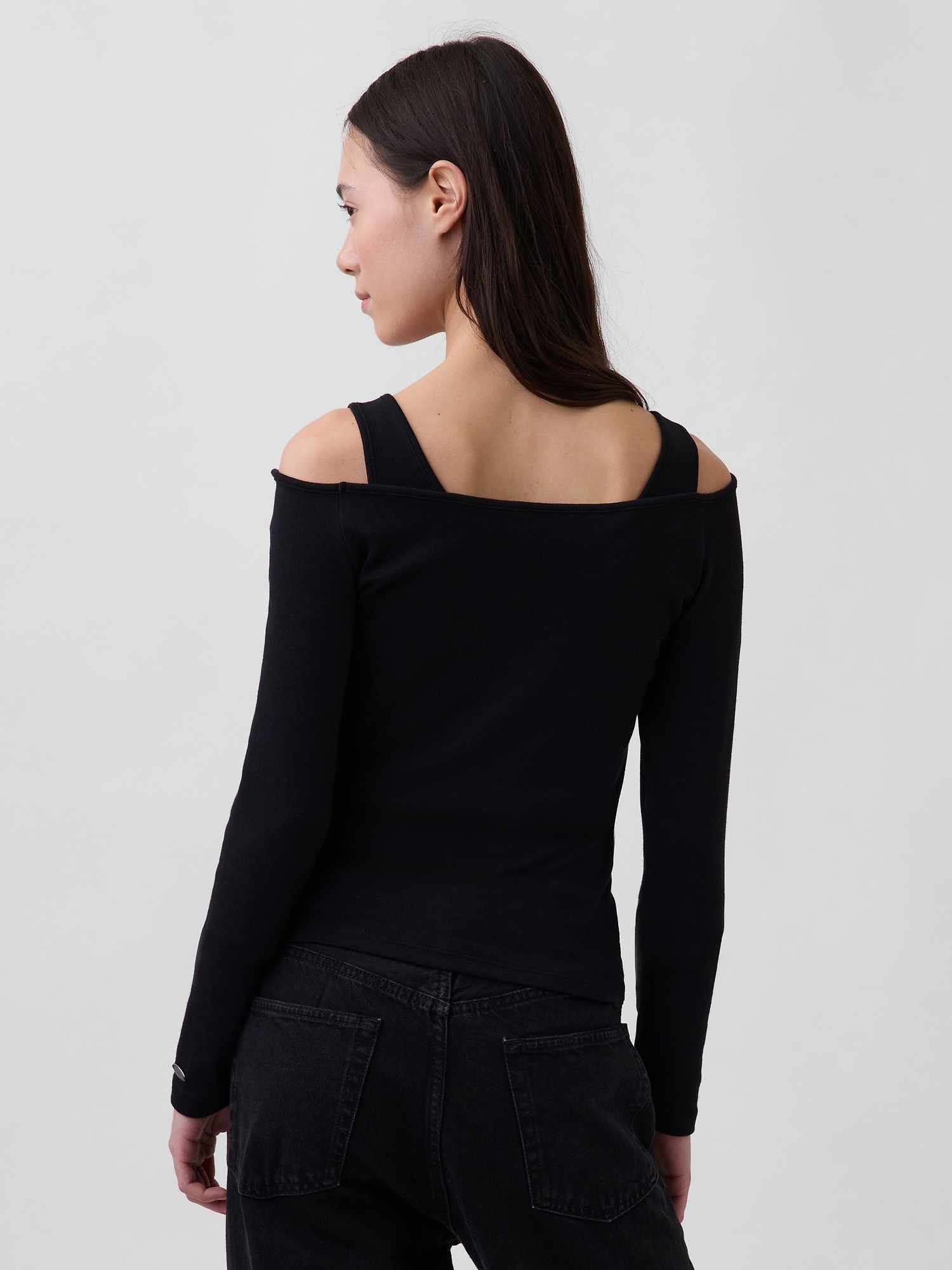 モダン オフショルダートップス-2