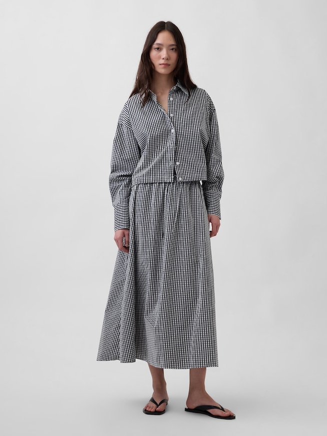 ポプリン オーバーサイズ 裾リボン クロップドシャツ-1